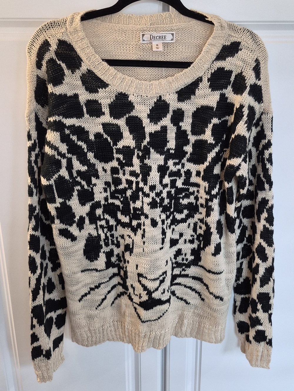 Decree Cream & Black Leopard Face Crewneck Sweater